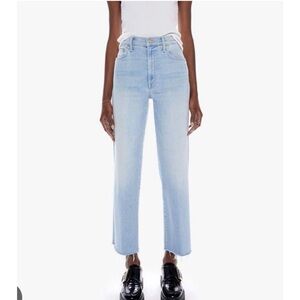 Mother the rambler zip ankle fray wide leg high rise jeans in chill pill size 25
